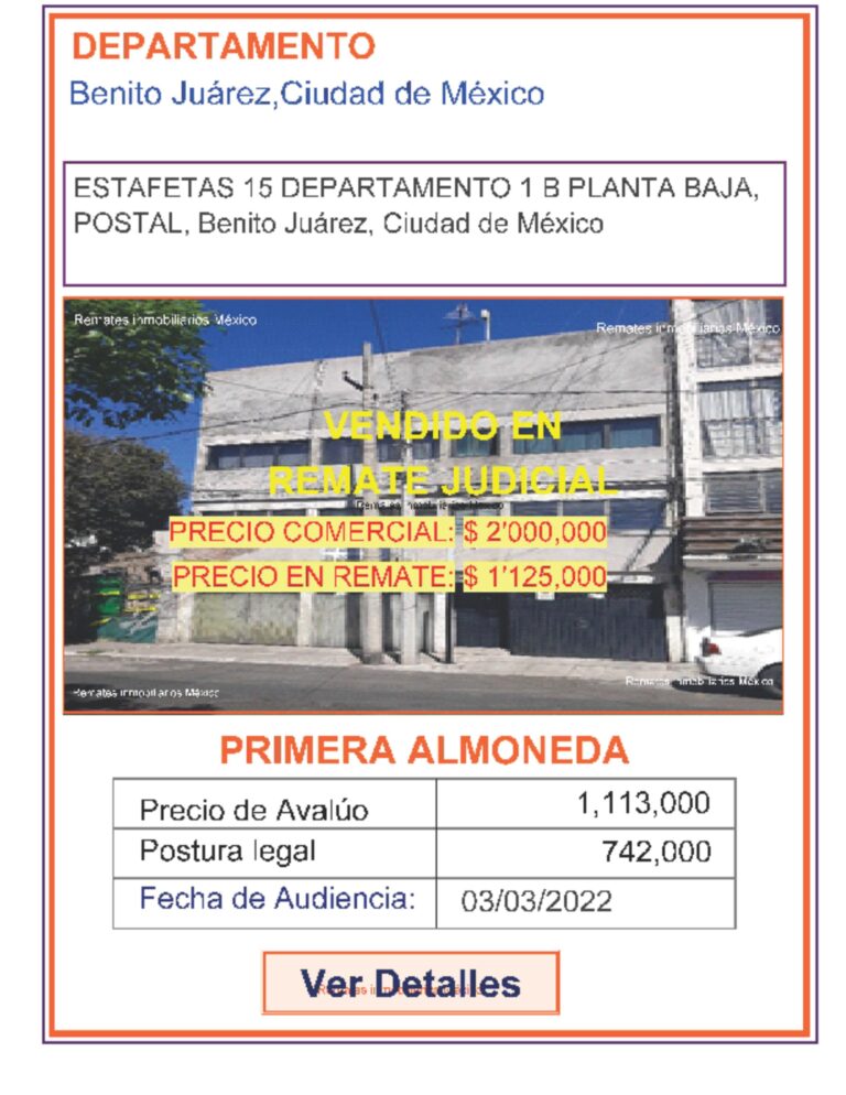 Departamento en Venta por Remate Judicial en Col Postal, Benito Juárez