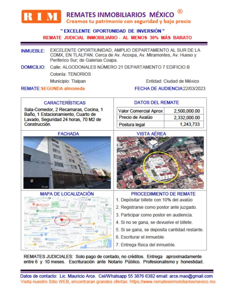 DEPARTAMENTO ALGODONALES 21 Col. TENORIOS, Tlalpan, CDMX