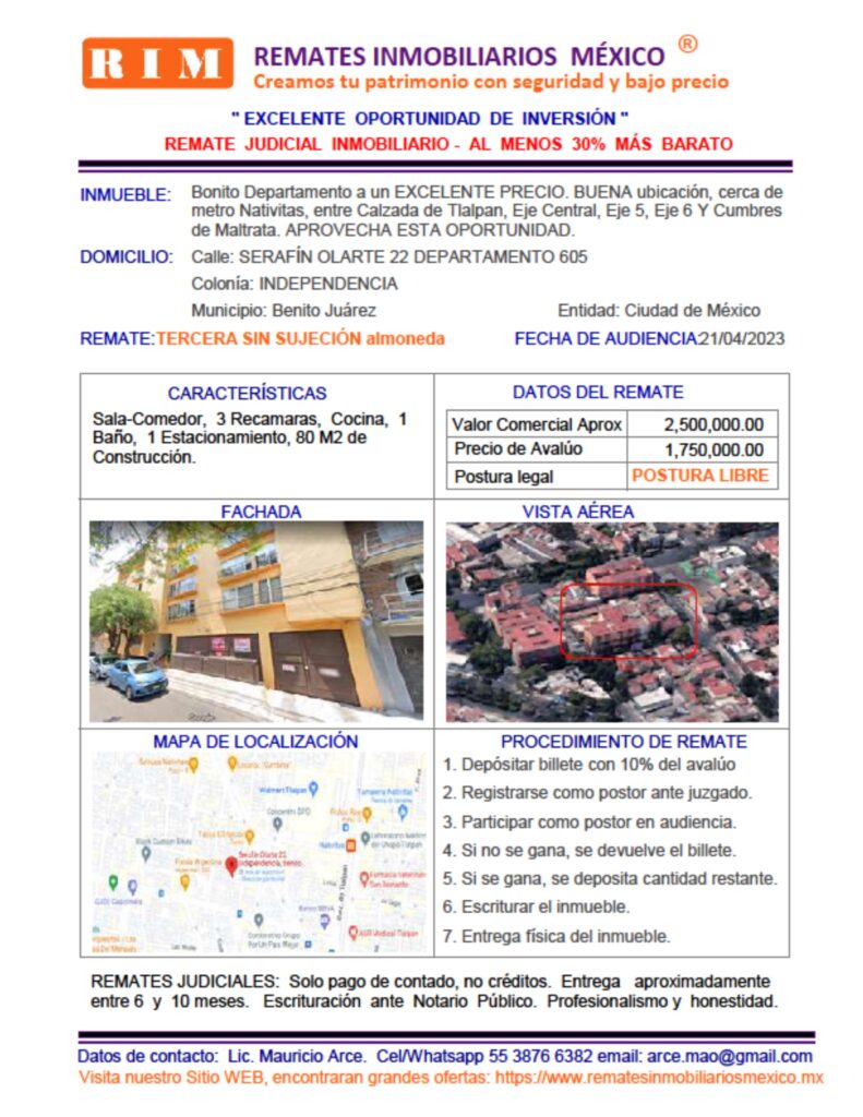 Remate Judiación Departamento Benito Juárez
