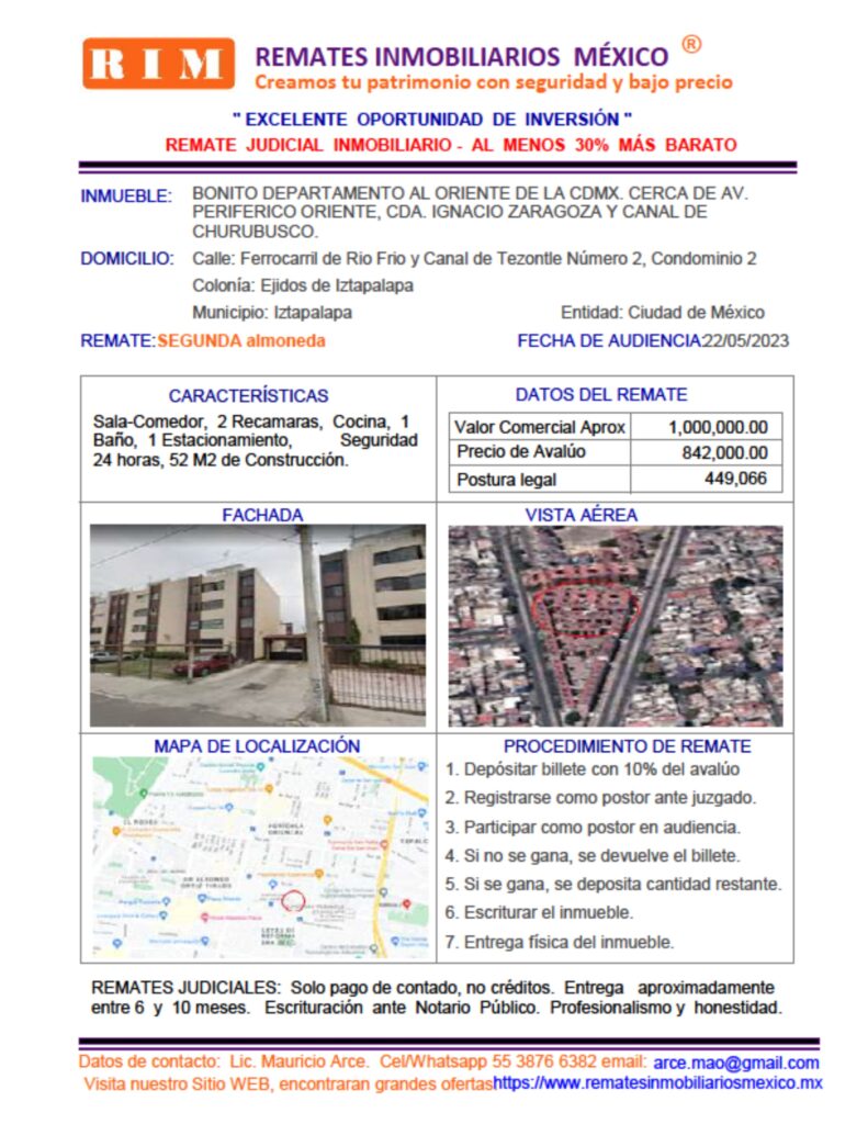 Remate Judicial, Departamento Cuchilla del Moral, Iztapalapa, Ciudad de México, CDMX