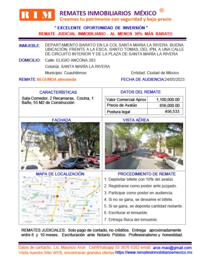 REMATE JUDICIAL, SANTA MARIA LA RIVERA