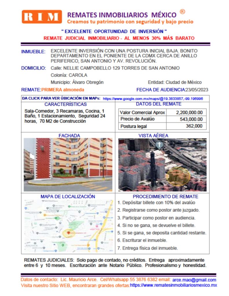 REMATE JUDICIAL DEPARTAMENTO SAN ANTONIO, CAROLA