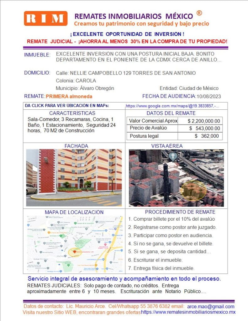 REMATE JUDICIAL DEPARTAMENTO TORRES DE SAN ANTONIO, CAROLA