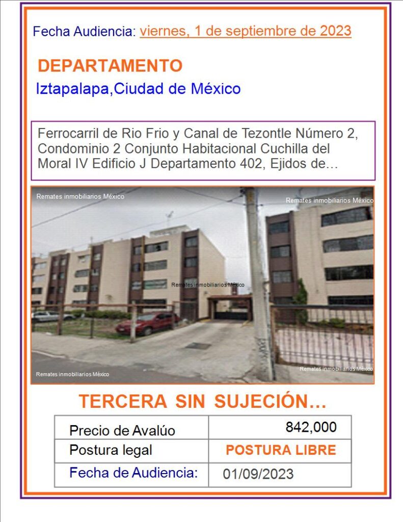 REMATES JUDICIALES, REMATES, REMATES INMOBILIARIOS, DEPARTAMENTO,CDMX, IZTAPALAPA