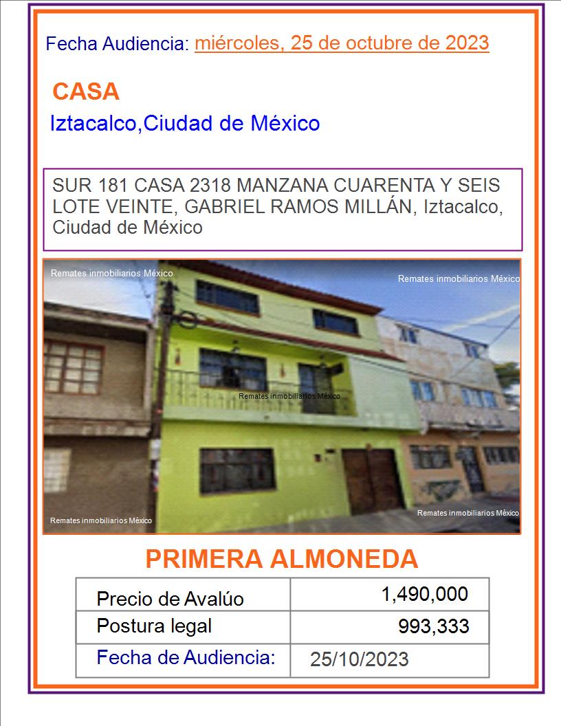 Remates Judiciales, CASA RAMOS MILLÁN IZTACALCO. Remates Inmobiliarios México