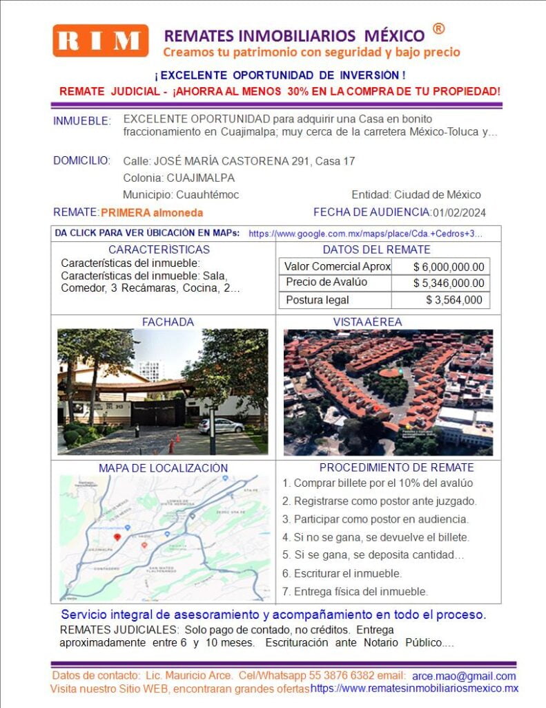 Remate Judicial, Casa en Condominio, Cuajimalpa. Remates Inmobiliarios México